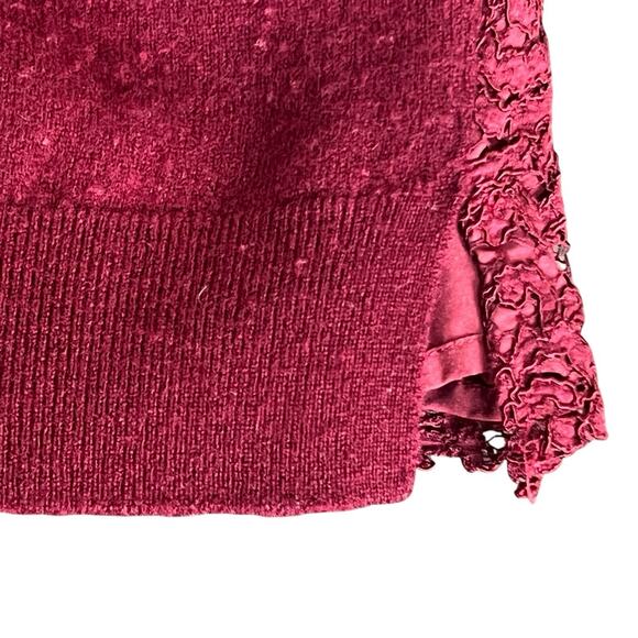 Tory Burch Maroon Dina Merino Wool Lace Sleeves Crew Neck Sweater L Peplum Back - Picture 8 of 11